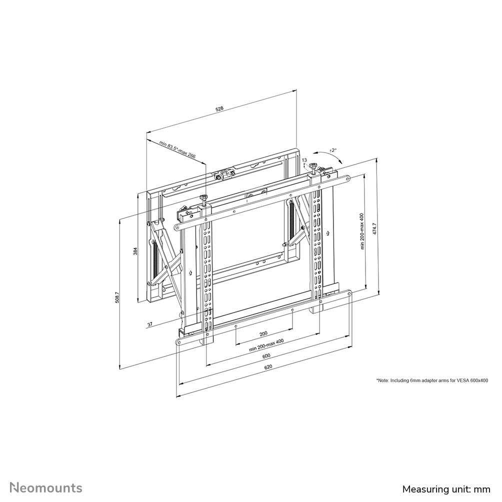 Neomounts WL95-800BL1 Supporto videowall da parete 42-70" - Pop-out - max 35 kg